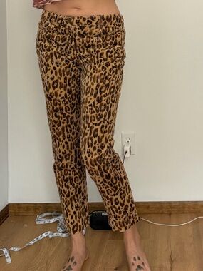 Chico's Leopard Print Gold and Brass Studs Ankle Crop Pants - Brown